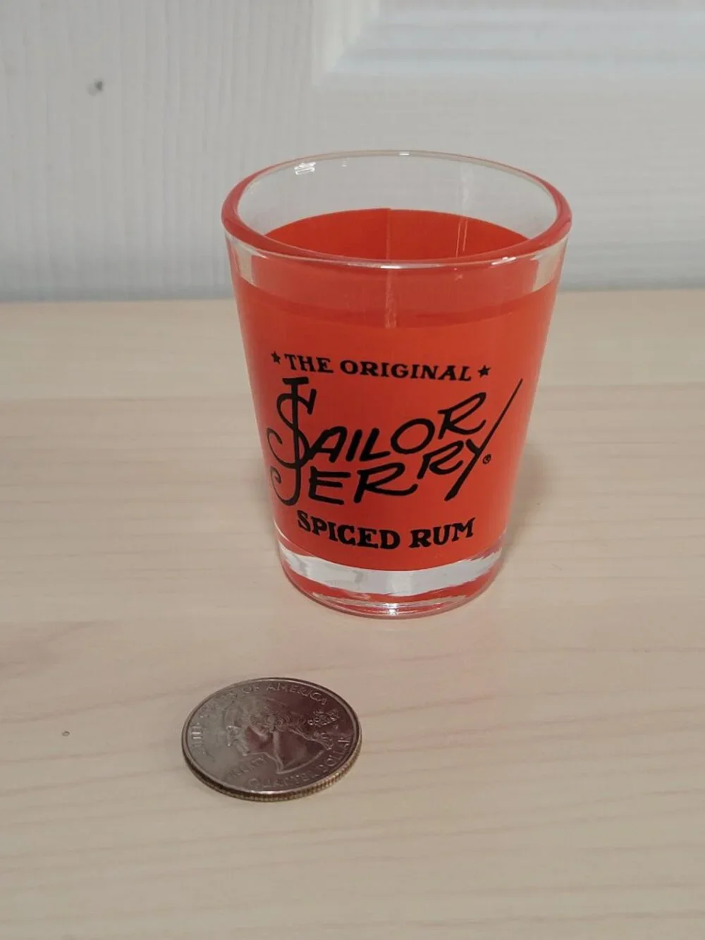 The Original SAILOR JERRY Collectible Spiced Rum Red Shot Glass EUC Barware